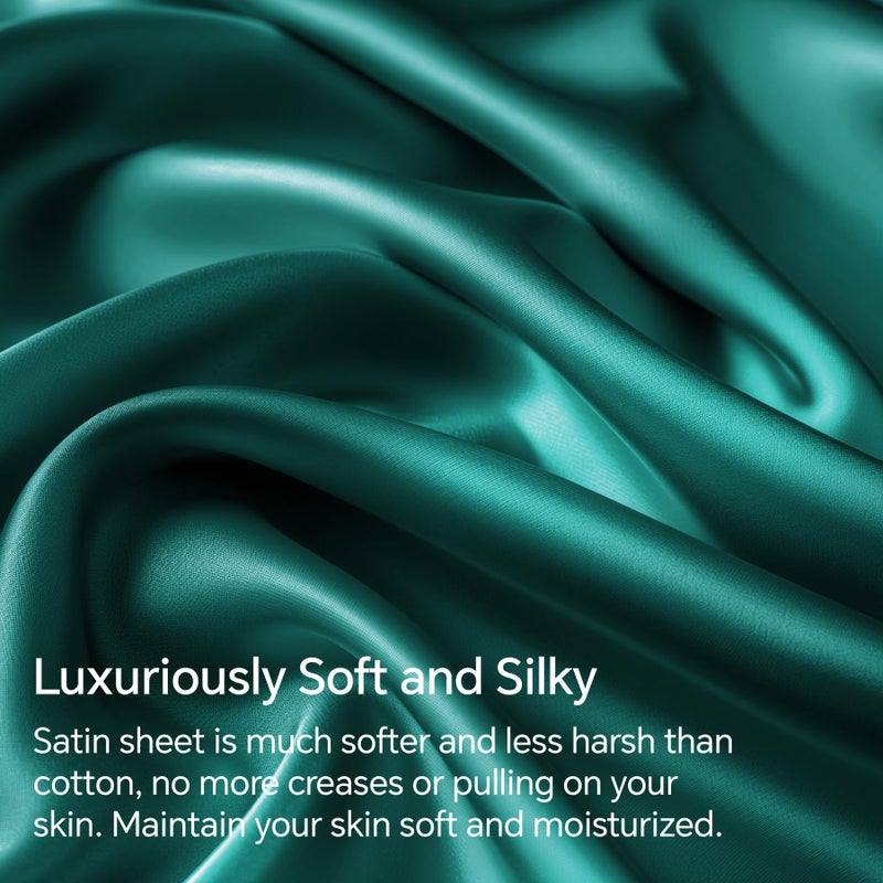 BEDELITE King Size Sheets Set  Luxury Soft Teal Satin Sheets for Hair and Skin  Similar to Silk Bed Sheets Set 4 Pieces with 1 Deep Pocket Fitted Sheet  1 Flat Sheet  and 2 Pillowcases - Image 3