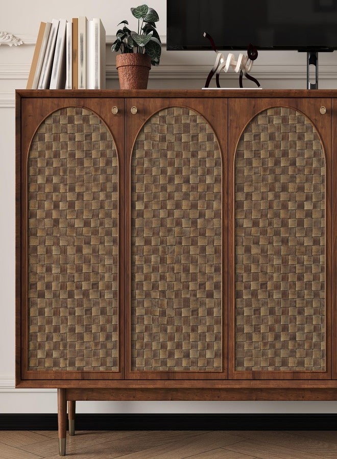 WESTICK Vintage Brown Weave Rattan Wallpaper for Bedroom Self Adhesive Non-Textured Rattan Contact Paper Natural Wicker Woven Peel and Stick Wallpaper Vinyl Wrap for Cabinets Shelf Liner 15.8"x80" - Image 1