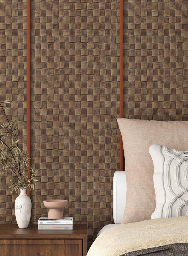 WESTICK Vintage Brown Weave Rattan Wallpaper for Bedroom Self Adhesive Non-Textured Rattan Contact Paper Natural Wicker Woven Peel and Stick Wallpaper Vinyl Wrap for Cabinets Shelf Liner 15.8"x80" - Image 2