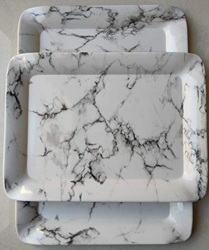 Avvic Mart Marble Printed Black Melamine Serving Tray for Kitchen, Dining, Serving and Desk Tray Set (Small, Medium, Large) -Pack of 3 - Image 1