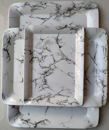 Avvic Mart Marble Printed Black Melamine Serving Tray for Kitchen, Dining, Serving and Desk Tray Set (Small, Medium, Large) -Pack of 3 - Image 2
