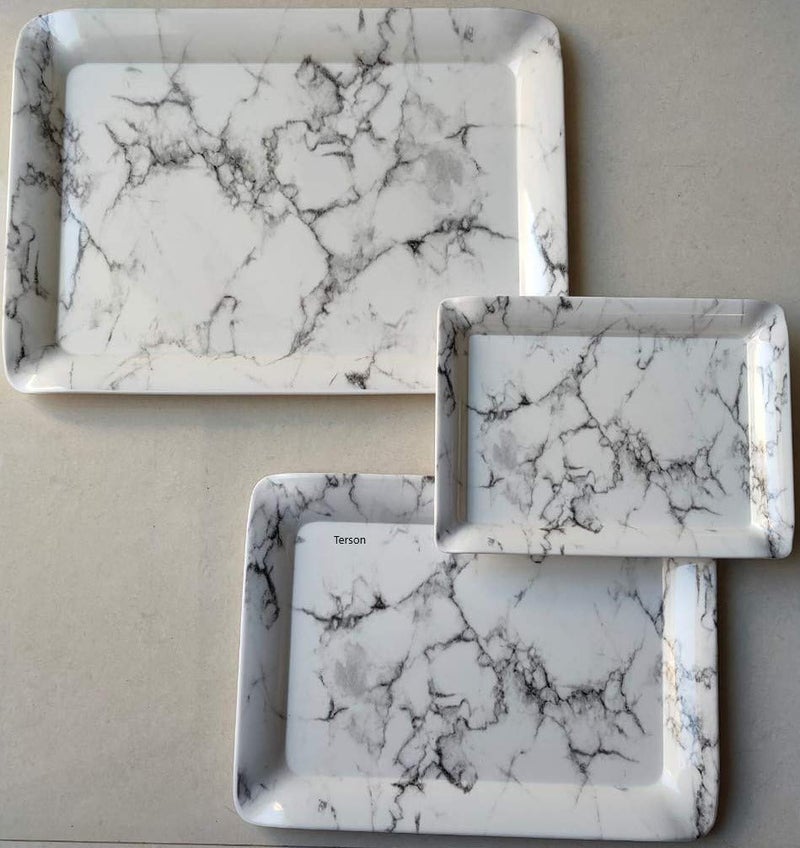 Avvic Mart Marble Printed Black Melamine Serving Tray for Kitchen, Dining, Serving and Desk Tray Set (Small, Medium, Large) -Pack of 3 - Image 3