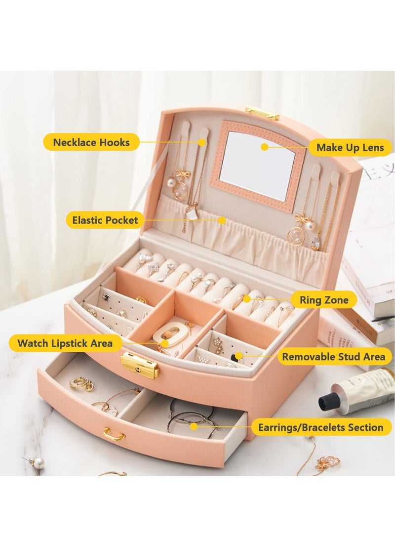 KASTWAVE Jewellery Box Organize Your Jewelry in Style with Our Douzi 2 Layer Jewelry Box Large Capacity Waterproof PU Leather and Lockable Design Perfect Gift for Women and Girls - Image 3