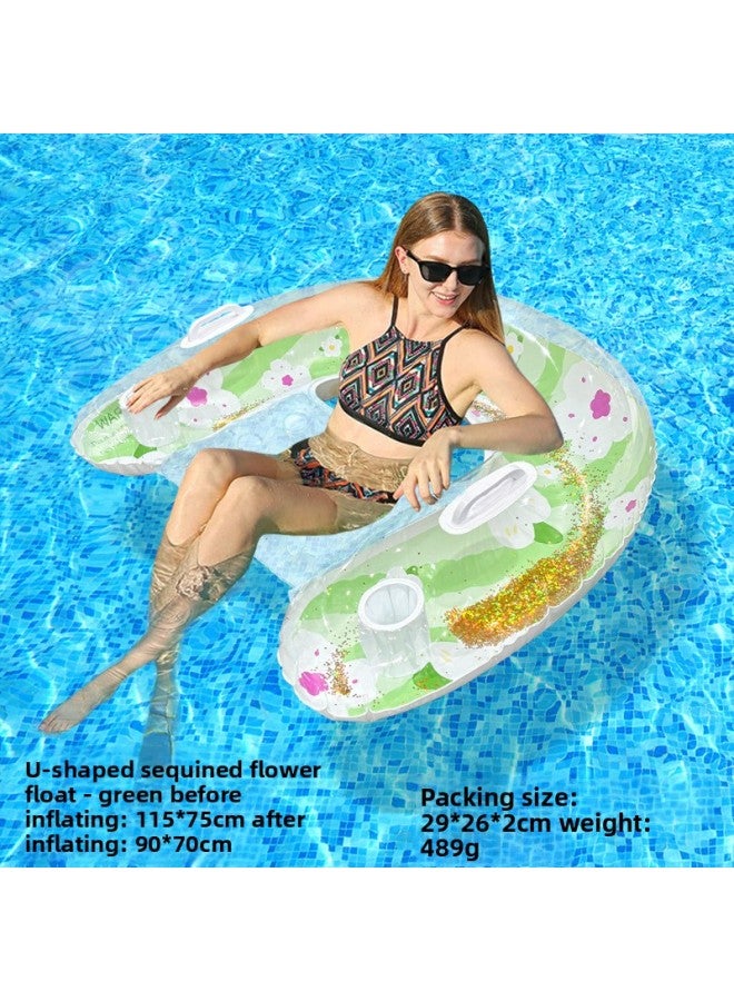 Pool Float - Awning leaf seat floating row blue Pool Float - With ce/cpc/gpsr certificate - Water Spray Tanning Bed, Thickened Floating Mat, Adult Pool Raft, Summer Beach Lounger, Pool Party Accessory - Image 1