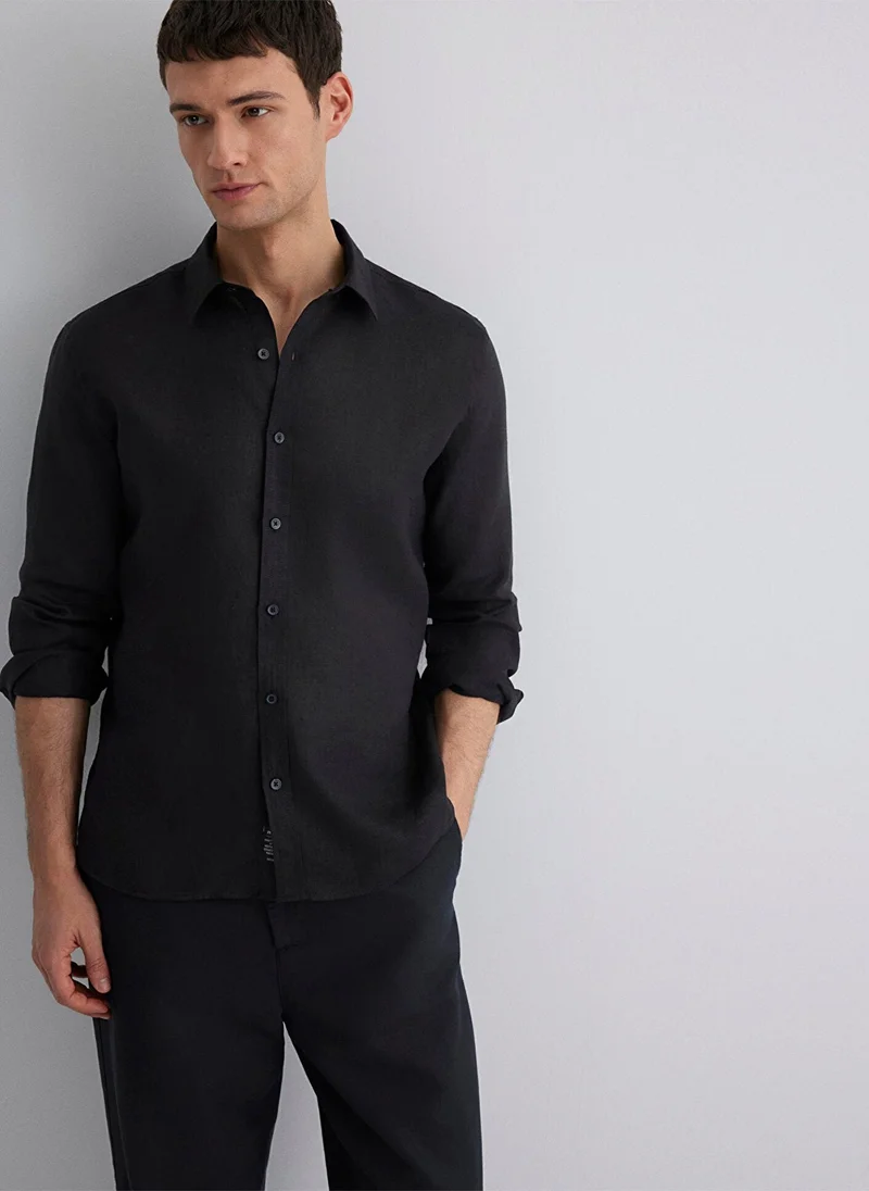 مافي Black Linen Shirt