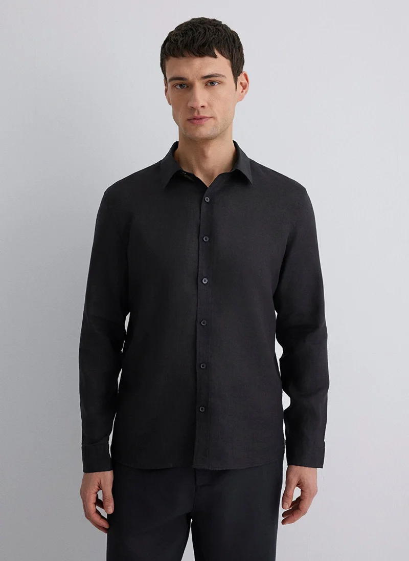مافي Black Linen Shirt