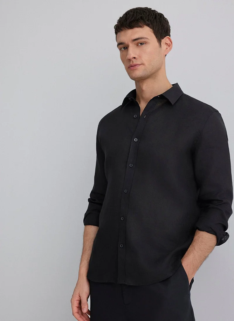 مافي Black Linen Shirt