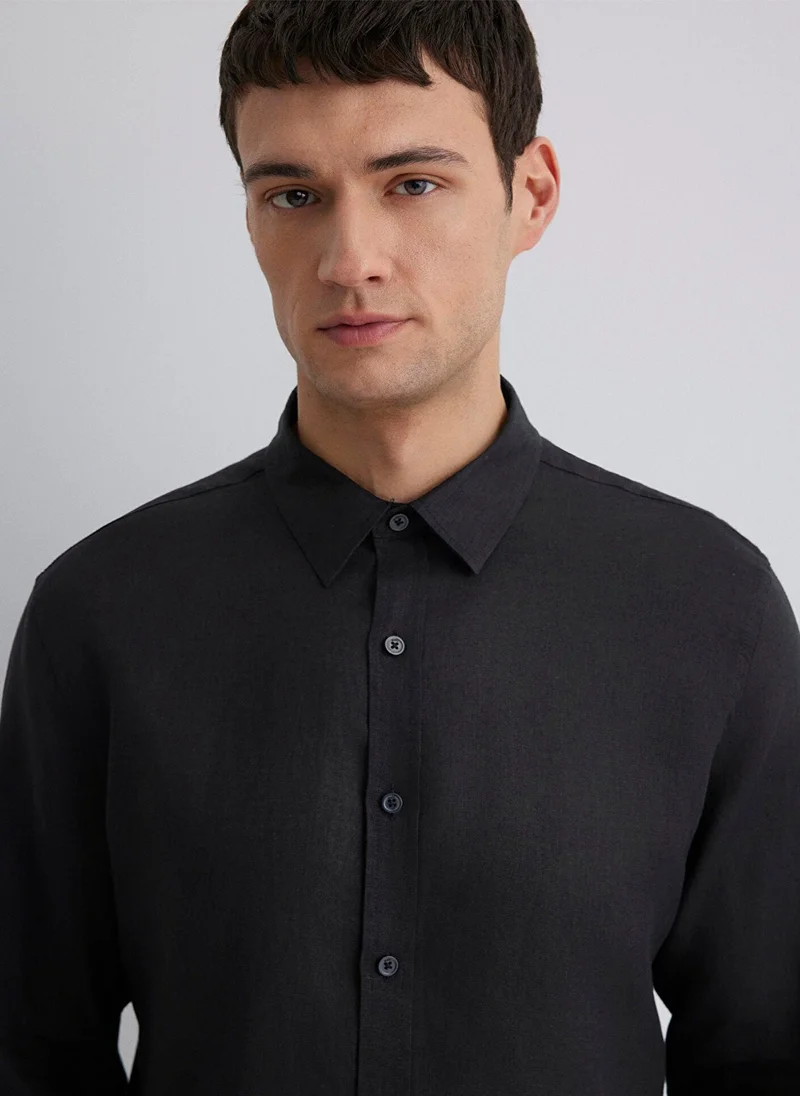 مافي Black Linen Shirt