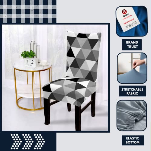 BRIDA® Stretchable Floral Printed Dining Chair Covers Set of 6 Seater Elastic Chair Seat Case Protector, Slipcover Set of 6 (Black White Triangle), Polyester;Polyester Blend - Image 2