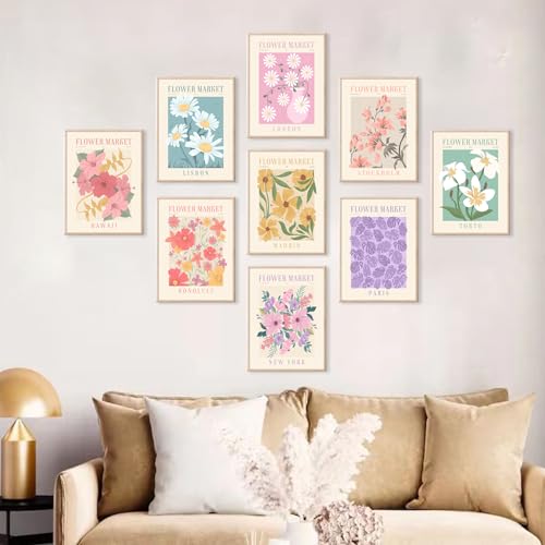 UNIRO Flower Market Posters Set of 9, Minimalist Wall Art Prints, Vintage Flower Pictures, Abstract Canvas Colorful Floral Painting for Living Room, Bedroom, Dorm - Image 4