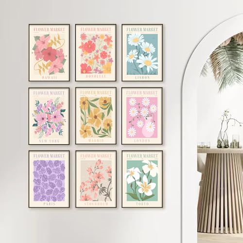 UNIRO Flower Market Posters Set of 9, Minimalist Wall Art Prints, Vintage Flower Pictures, Abstract Canvas Colorful Floral Painting for Living Room, Bedroom, Dorm - Image 3