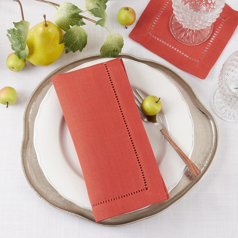 Saro Lifestyle Dinner Napkin with Hemstitched Border Set of 12 Terracotta 18 - Image 4