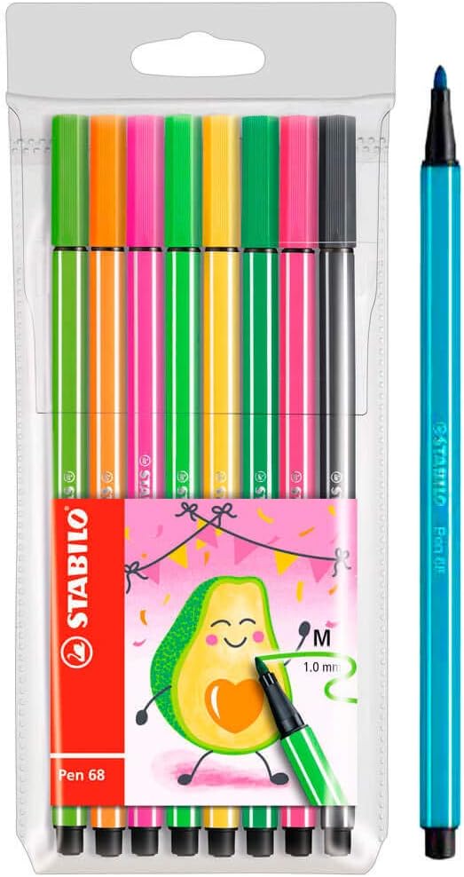 STABILO STABILO Pen 68 Fibre Tip Fineliner  10mm  Avocado Set  Wallet of 8 Assorted Colours  - Image 1