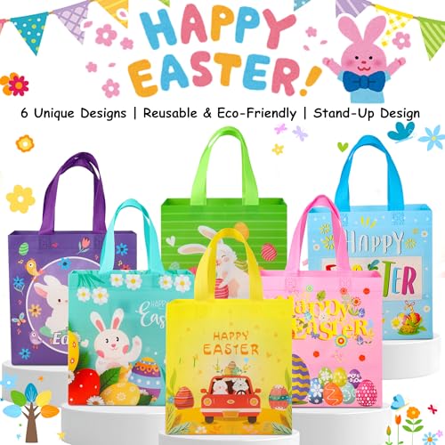 ZYLOP Easter Gift Bags with Handles - Reusable Non-Woven Happy Easter Tote Bags for Kids Adults, Easters Gift Bag for Egg Hunt, Party Favors, Shopping, Easters Egg Bag for Hunt Bunny Carrot Chick 6 Pack - Image 3
