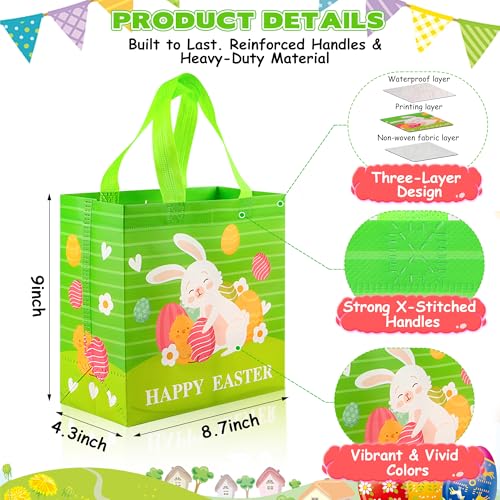 ZYLOP Easter Gift Bags with Handles - Reusable Non-Woven Happy Easter Tote Bags for Kids Adults, Easters Gift Bag for Egg Hunt, Party Favors, Shopping, Easters Egg Bag for Hunt Bunny Carrot Chick 6 Pack - Image 2