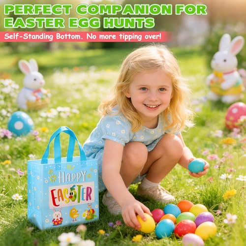 ZYLOP Easter Gift Bags with Handles - Reusable Non-Woven Happy Easter Tote Bags for Kids Adults, Easters Gift Bag for Egg Hunt, Party Favors, Shopping, Easters Egg Bag for Hunt Bunny Carrot Chick 6 Pack - Image 4