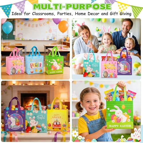 ZYLOP Easter Gift Bags with Handles - Reusable Non-Woven Happy Easter Tote Bags for Kids Adults, Easters Gift Bag for Egg Hunt, Party Favors, Shopping, Easters Egg Bag for Hunt Bunny Carrot Chick 6 Pack - Image 5