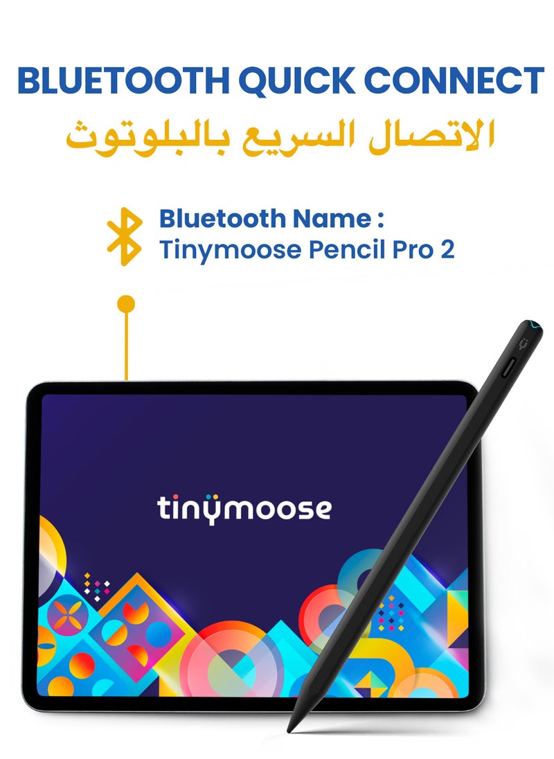 TinyMoose - Stylus Pen Pencil Pro 2 Updated with Gestures / On-Screen Battery Indicator / Fast USB-C Charging / Palm Rejection For Apple iPad 2018 and Later - Black Edition - Image 1