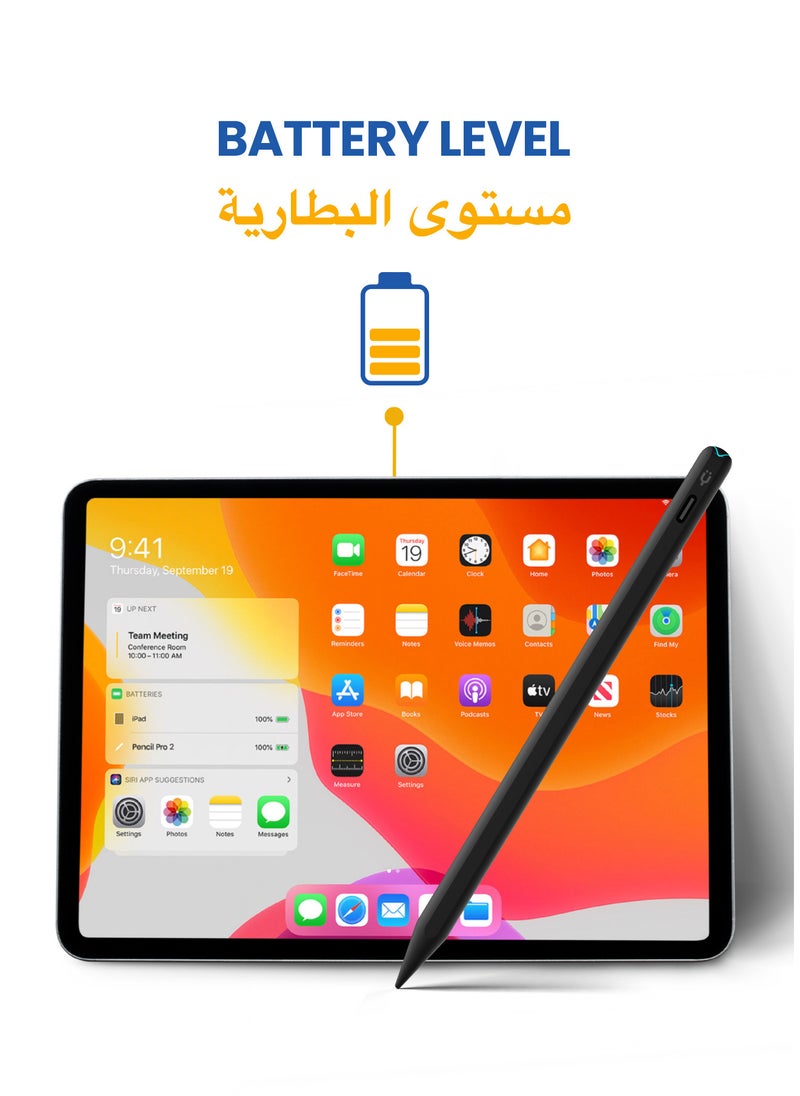 TinyMoose - Stylus Pen Pencil Pro 2 Updated with Gestures / On-Screen Battery Indicator / Fast USB-C Charging / Palm Rejection For Apple iPad 2018 and Later - Black Edition - Image 1