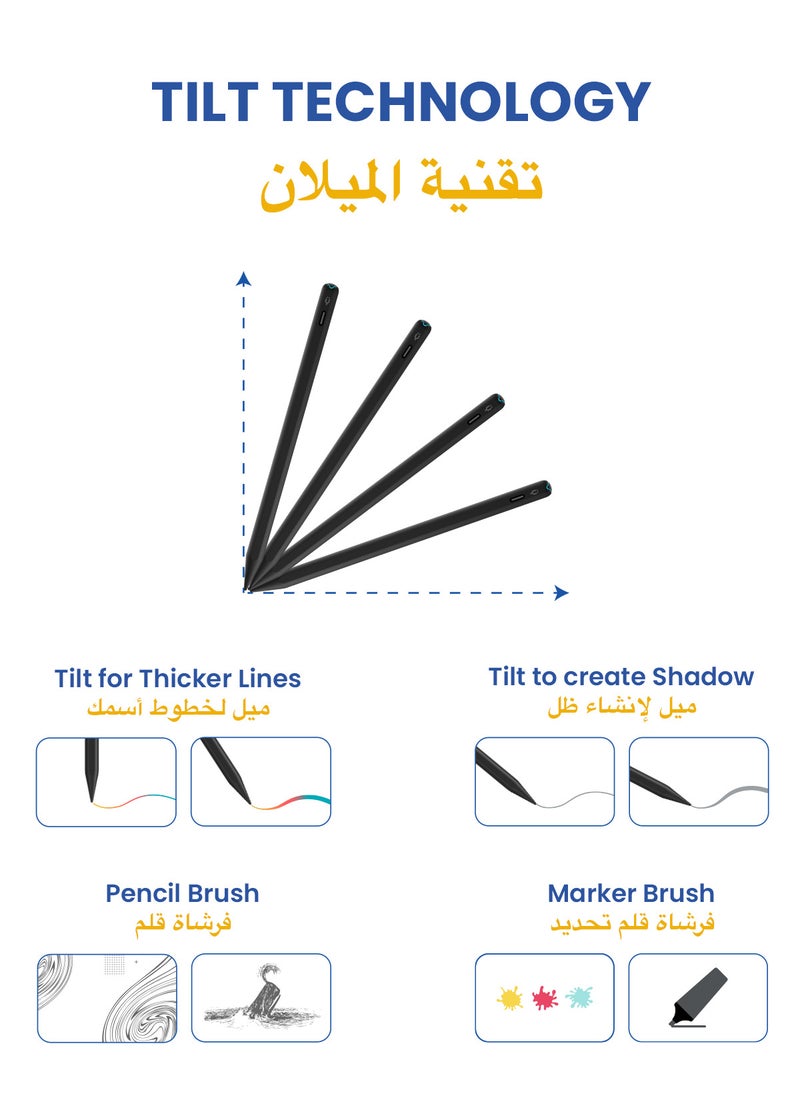 TinyMoose - Stylus Pen Pencil Pro 2 Updated with Gestures / On-Screen Battery Indicator / Fast USB-C Charging / Palm Rejection For Apple iPad 2018 and Later - Black Edition - Image 1
