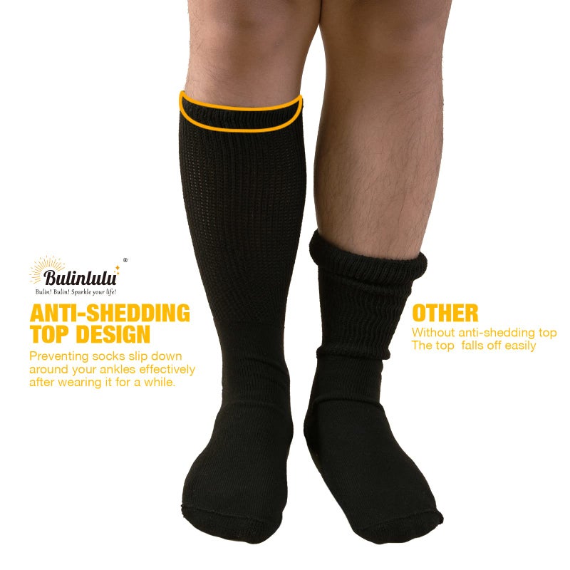 Bulinlulu Extra Wide Diabetic Socks for Men & Women, 4 Pairs Hospital Socks for Swollen Feet, Lymphedema, Edema, Cast, Bariatric, 4 Black - Image 2