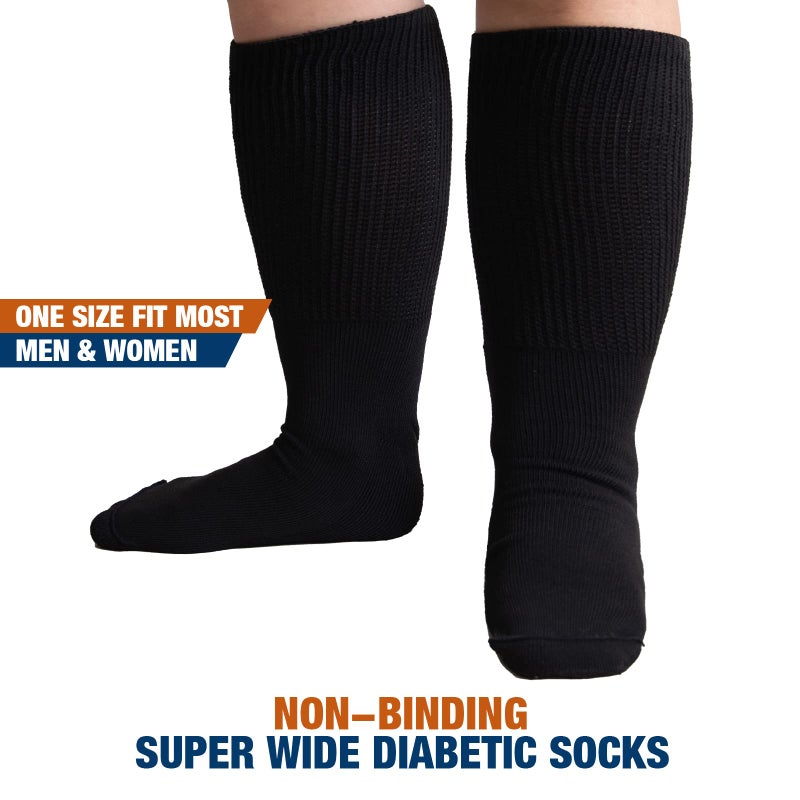 Bulinlulu Extra Wide Diabetic Socks for Men & Women, 4 Pairs Hospital Socks for Swollen Feet, Lymphedema, Edema, Cast, Bariatric, 4 Black - Image 5