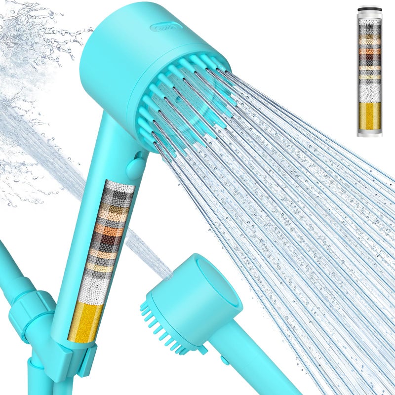 Cobbe Filtered Shower Head with Handheld, High Pressure 5-mode Showerhead with Filters, Built-in Power Wash for Hard Water - Remove Chlorine - Reduces Dry Itchy Skin, Emerald green - Image 1