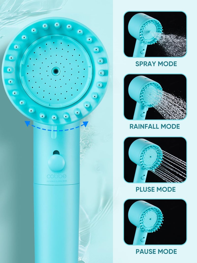 Cobbe Filtered Shower Head with Handheld, High Pressure 5-mode Showerhead with Filters, Built-in Power Wash for Hard Water - Remove Chlorine - Reduces Dry Itchy Skin, Emerald green - Image 3