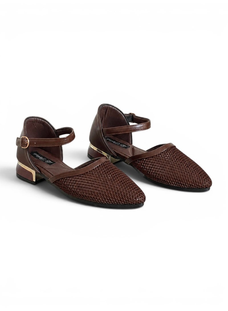 LIFESTYLISH sandal flat Leather with mesh SF-64 - Brown - Image 3