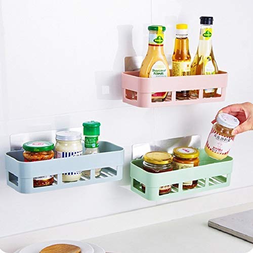 Orrda Kitchen Shelf Storage Rack Self Adhesive Traceless Rectangular Box Organizer Plastic Hanging Toilet Bathroom Desktop Wall Mount - Image 5