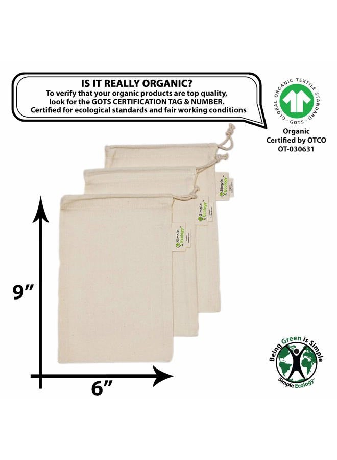 Simple Ecology Muslin Reusable Produce Shopping and Storage Bags, Organic Cotton, Drawstring, Washable, Tare Weight Tag; X Small 3 pack - Image 3