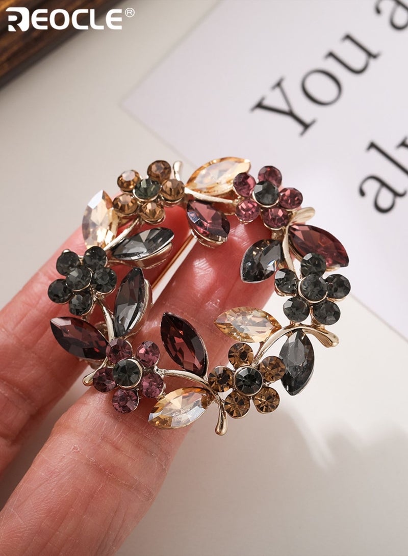 REOCLE Women's Brooch Vibrant Leaf-Wreath Pin Multi-Faceted Crystal & Open-Frame Design for Statement-Making Outfit Styling - Image 4