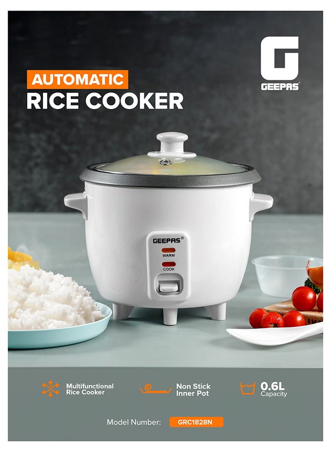 GEEPAS Rice Cooker with Non-Stick Cooking Pot | Automatic Cooking, Steam Vent Lid & Simple One Touch Operation, Multi Functional, Cool Touch Handle|Make Rice, Steam Healthy Food & Vegetables 0.6 L 300 W GRC1828 White - Image 1