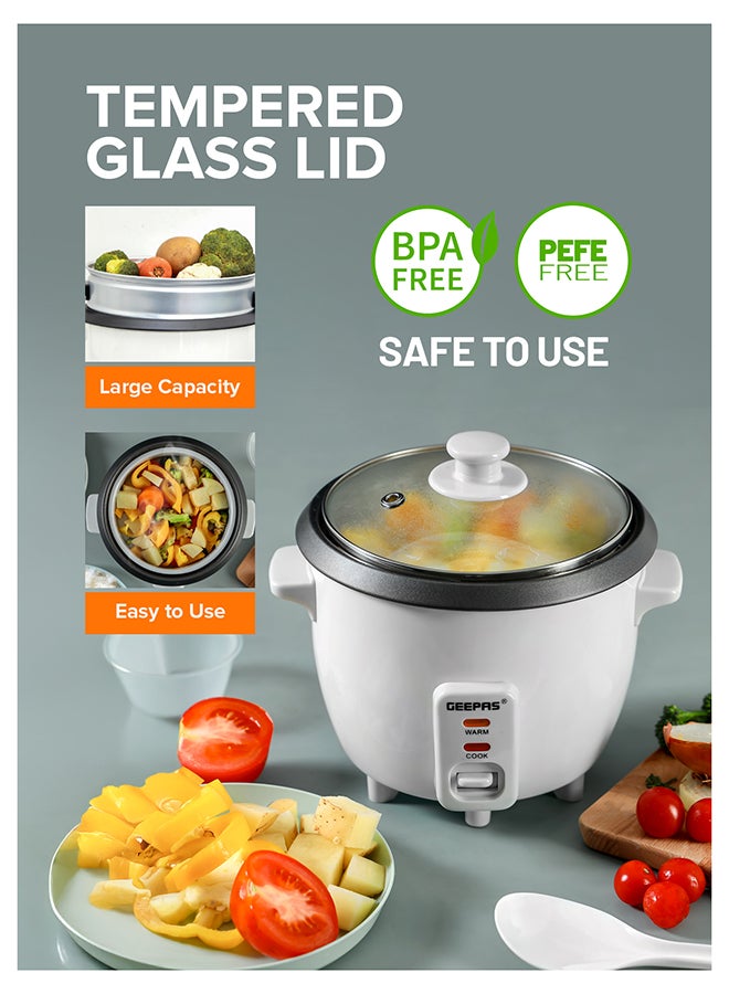 GEEPAS Rice Cooker with Non-Stick Cooking Pot | Automatic Cooking, Steam Vent Lid & Simple One Touch Operation, Multi Functional, Cool Touch Handle|Make Rice, Steam Healthy Food & Vegetables 0.6 L 300 W GRC1828 White - Image 4