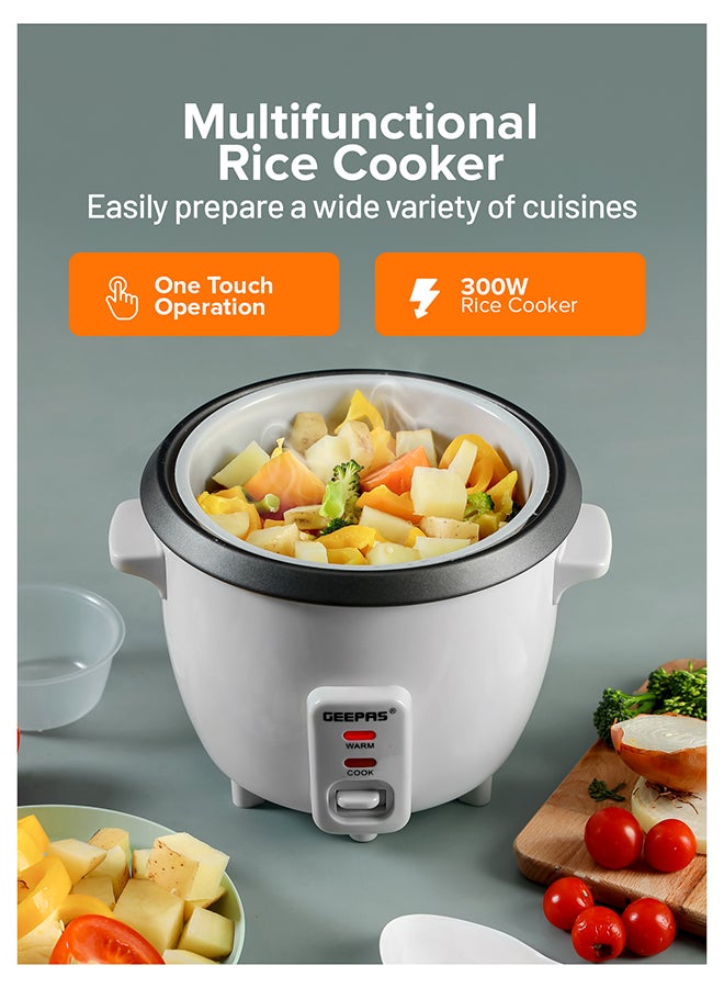 GEEPAS Rice Cooker with Non-Stick Cooking Pot | Automatic Cooking, Steam Vent Lid & Simple One Touch Operation, Multi Functional, Cool Touch Handle|Make Rice, Steam Healthy Food & Vegetables 0.6 L 300 W GRC1828 White - Image 2