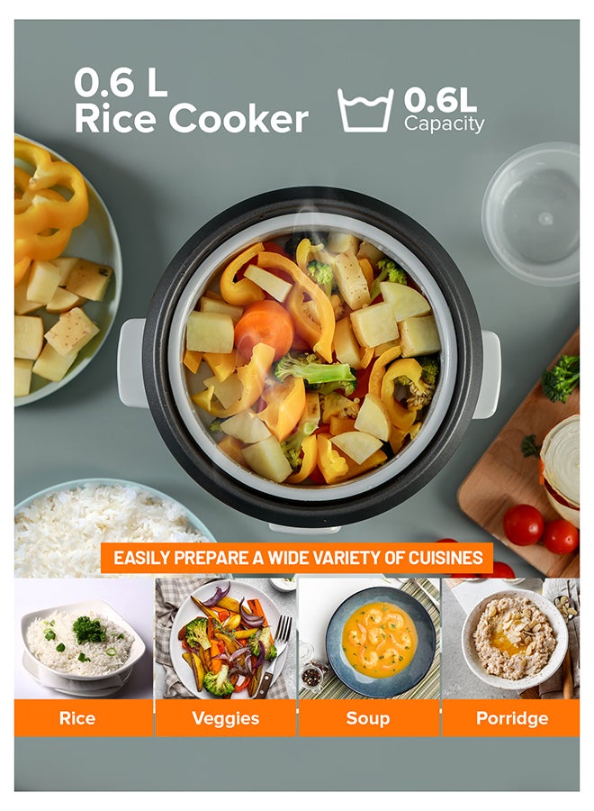 GEEPAS Rice Cooker with Non-Stick Cooking Pot | Automatic Cooking, Steam Vent Lid & Simple One Touch Operation, Multi Functional, Cool Touch Handle|Make Rice, Steam Healthy Food & Vegetables 0.6 L 300 W GRC1828 White - Image 3