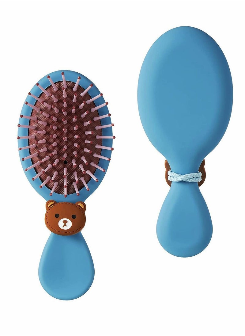 Y&D Bear Pattern Hair Brush, for Girls Boys Women Men Kids Wet Dry Hair, Mini Travel Detangling Brush All Types Glide Through Tangles With Ease Smoothing Massaging (Blue)  - Image 1