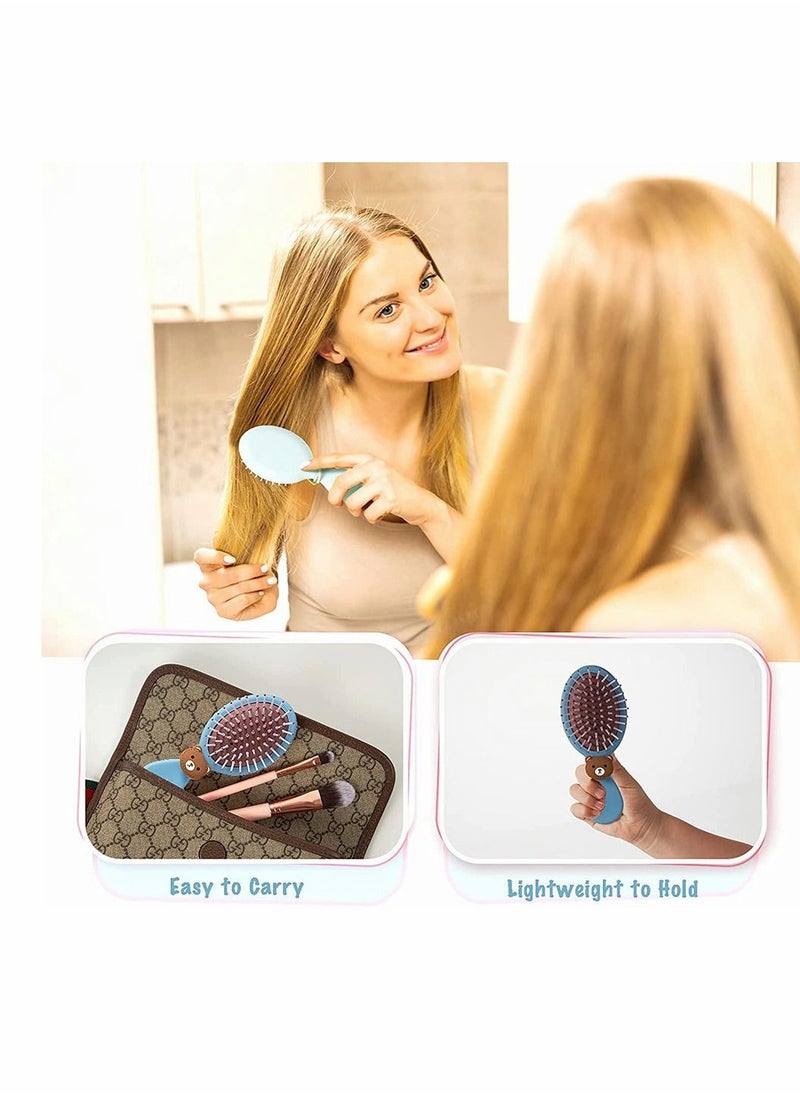 Y&D Bear Pattern Hair Brush, for Girls Boys Women Men Kids Wet Dry Hair, Mini Travel Detangling Brush All Types Glide Through Tangles With Ease Smoothing Massaging (Blue)  - Image 2