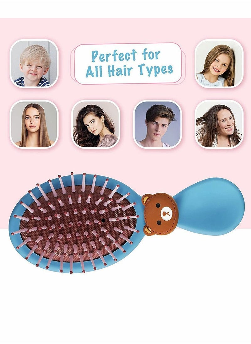 Y&D Bear Pattern Hair Brush, for Girls Boys Women Men Kids Wet Dry Hair, Mini Travel Detangling Brush All Types Glide Through Tangles With Ease Smoothing Massaging (Blue)  - Image 3