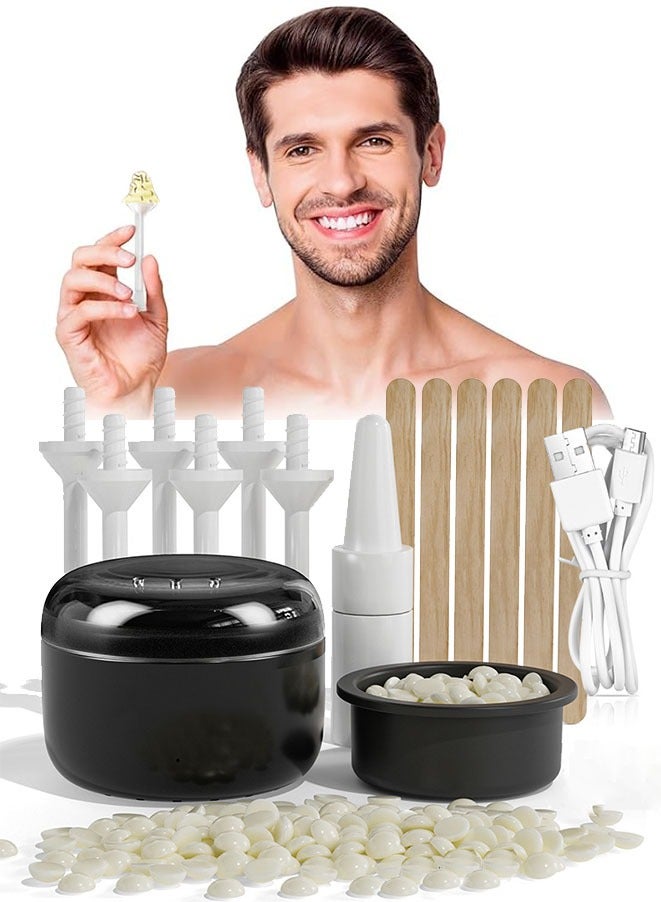 Muyixin طقم دافئ شمع صغير لإزالة شعر الوجه مع حبيبات الشمع، عصي خشبية، عصي للأنف، واقيات الشارب، زيت بعد الشمع - Image 1