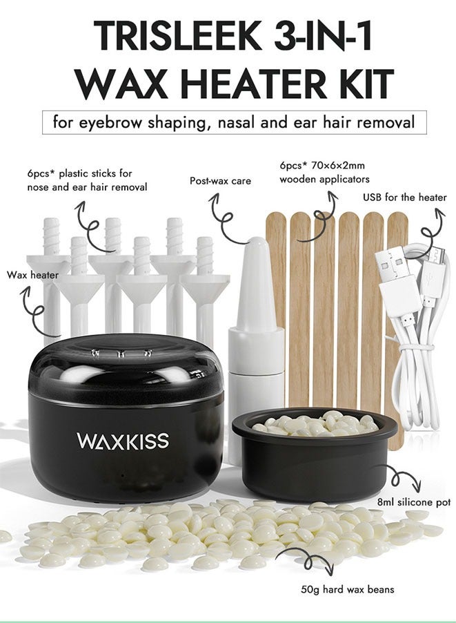 Muyixin طقم دافئ شمع صغير لإزالة شعر الوجه مع حبيبات الشمع، عصي خشبية، عصي للأنف، واقيات الشارب، زيت بعد الشمع - Image 2