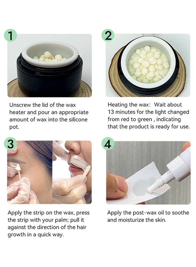 Muyixin طقم دافئ شمع صغير لإزالة شعر الوجه مع حبيبات الشمع، عصي خشبية، عصي للأنف، واقيات الشارب، زيت بعد الشمع - Image 5