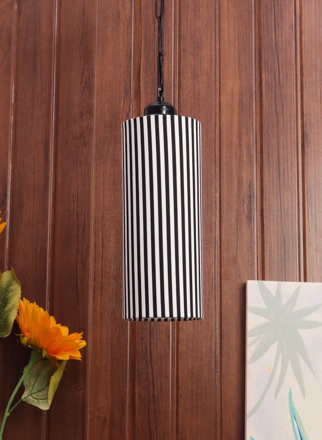 tu casa Pendant/Hanging Light Lamps Black Metal Base with Multi Zebra Cotton (Zebra Print) Shades for Home Décor, Bedrooms, Living Room, Gifting, Diwali, Dining Space, Restaurants (H-25) - Image 1