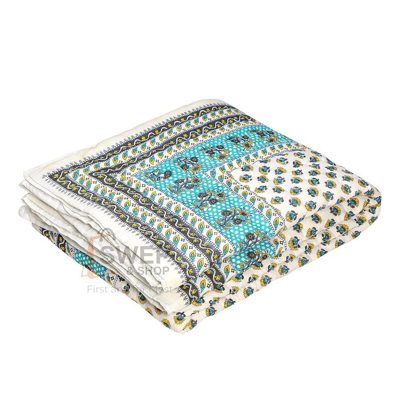 AARMOZY 280 TC Jaipuri Razai Hand Made Print Reversible Rajasthani Cotton Floral Print Single Bed Cotton Quilt Sanganeri Razai Multi Comforter Blanket 85X55 Inches  - Image 2
