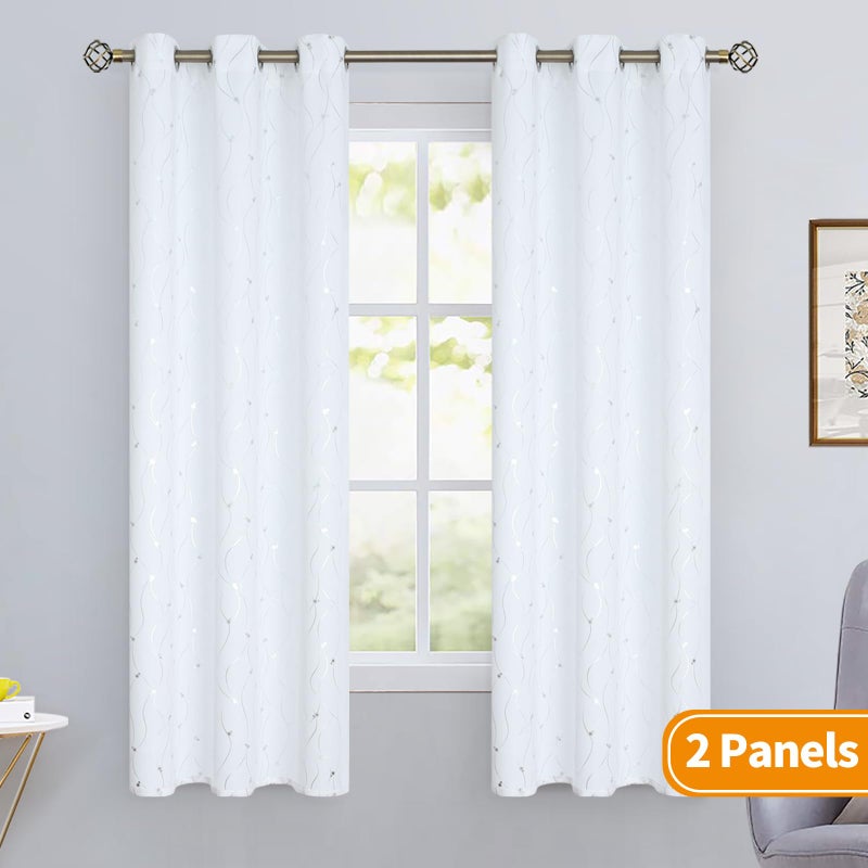 BGment Room Darkening Curtains 63 Inch Length 2 Panels Set  Grommet Thermal Insulated Blackout Curtains with Wave Line and Dots Printed for Bedroom  Each 38 x 63 Inch  Pure White - Image 2