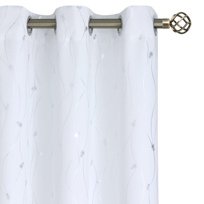 BGment Room Darkening Curtains 63 Inch Length 2 Panels Set  Grommet Thermal Insulated Blackout Curtains with Wave Line and Dots Printed for Bedroom  Each 38 x 63 Inch  Pure White - Image 1