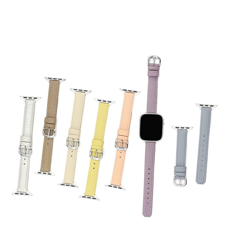 AD Blue Classic Leather Strap Smartwatch Band Compatible with Apple Watch / SE with Adjustable Fit Replacement Strap for Daily Wear - Image 2