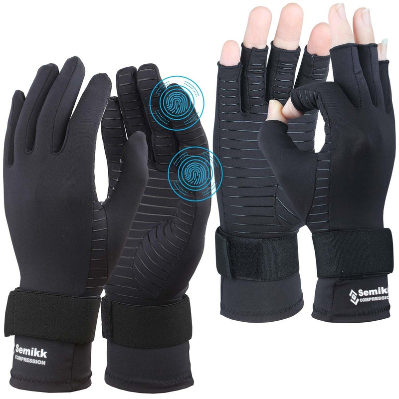 Copper Arthritis Gloves for Women Men FingerlessFull Finger Compression Gloves for Arthritis Carpal Tunnel Pain Relief Swelling Rheumatoid Typing Adjustable Wrist Strap 2pair SM
