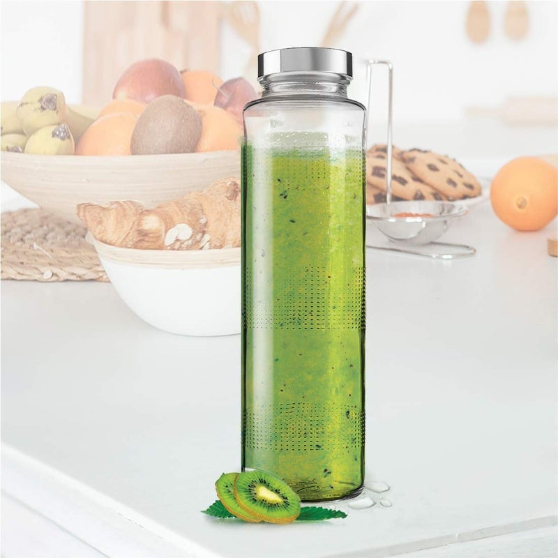 MOOZICO MOOZICO Glass Water Bottle 4 PCS 750ml LeakProof Airtight Stainless Steel Lid for Water Smoothie Juices Reusable Travel Glass Drinking Fridge Bottles - Image 4