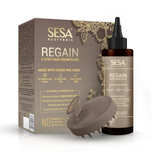 SESA Ayurvedic Rephase 2 Step Hair Oil Growth Kit With 26 Herbs And 6 Essential Oils Promotes Hair Growth Reduces Hair Fall With Massager Natural Hair Oil For Women And Men 100 Ml or 338 oz - Image 1